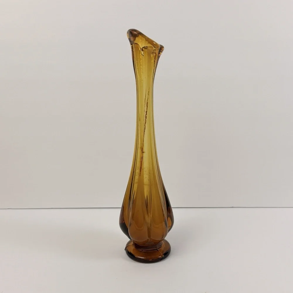 Vintage Amber Swung Glass Bud Vase 12